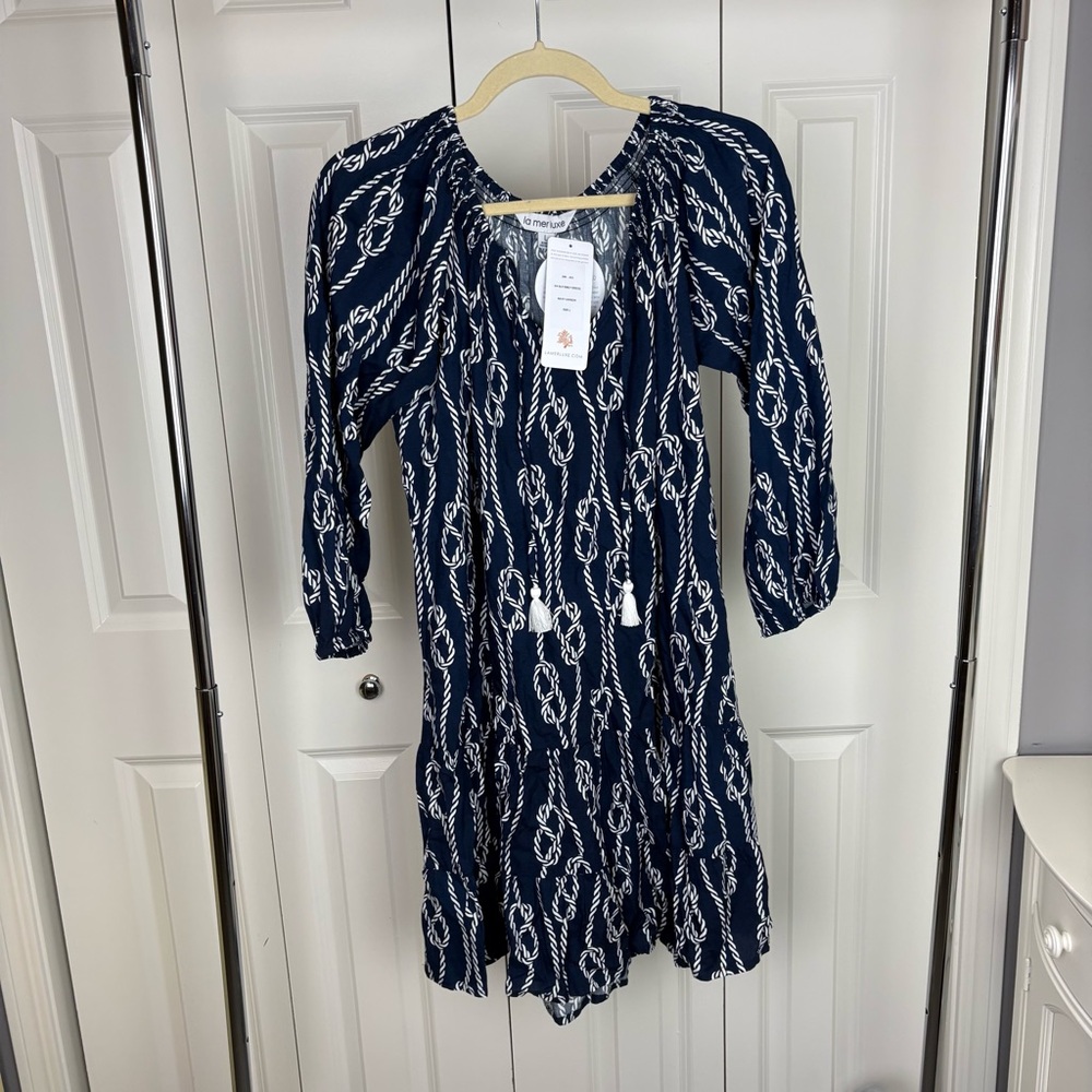 LAMERLUX Nautical Knots Navy and White Patterned Dress